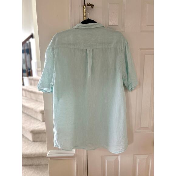 Report Collection Heritage Semi Sheer Mint Green Linen Short Sleeve Button Down - Picture 2 of 5